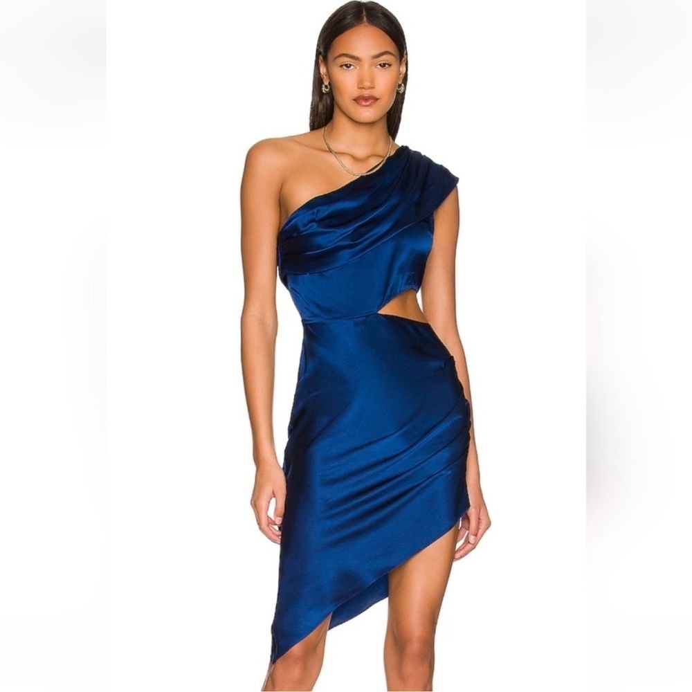 Amanda Uprichard Marilyn Emerson Blue Silk Satin Cut Out Mini Dress
